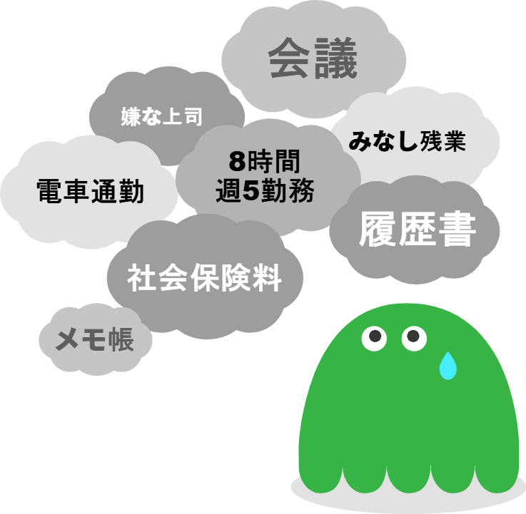 Green Character with Speech Bubbles
